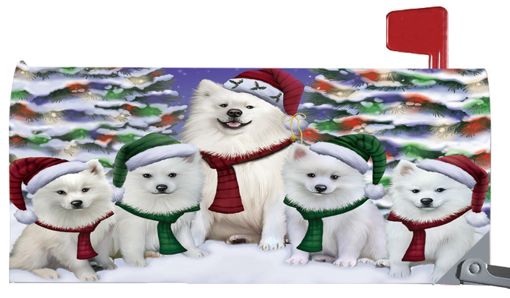 Magnetic Mailbox Cover American Eskimos Dog Christmas Family Portrait in Holiday Scenic Background MBC48187