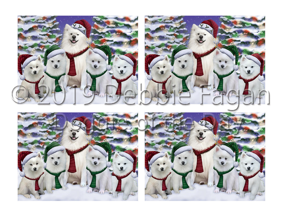 American Eskimo Dogs Christmas Family Portrait in Holiday Scenic Background Placemat