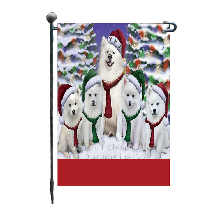 Personalized Christmas Happy Holidays American Eskimo Dogs Family Portraits Custom Garden Flags GFLG-DOTD-A59081