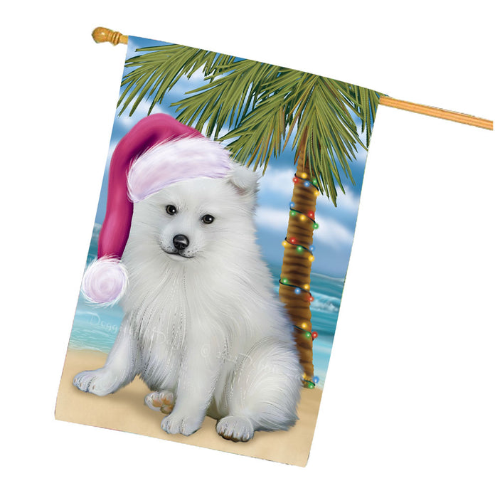 Christmas Summertime Beach American Eskimo Dog House Flag Outdoor Decorative Double Sided Pet Portrait Weather Resistant Premium Quality Animal Printed Home Decorative Flags 100% Polyester FLG68647