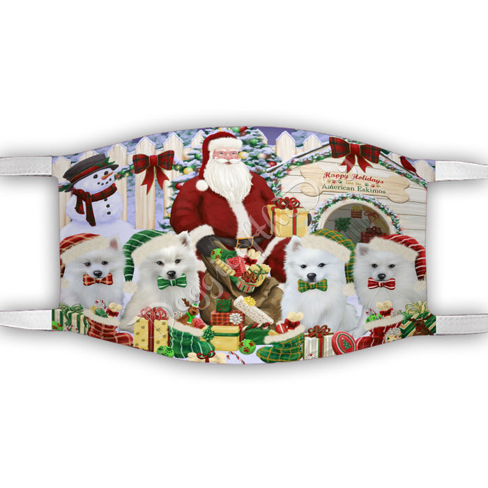 Happy Holidays Christmas American Eskimo Dogs House Gathering Face Mask FM48209