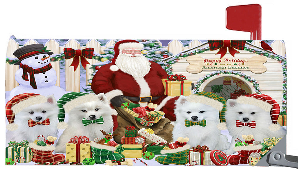 Happy Holidays Christmas American Eskimo Dogs House Gathering 6.5 x 19 Inches Magnetic Mailbox Cover Post Box Cover Wraps Garden Yard Décor MBC48777