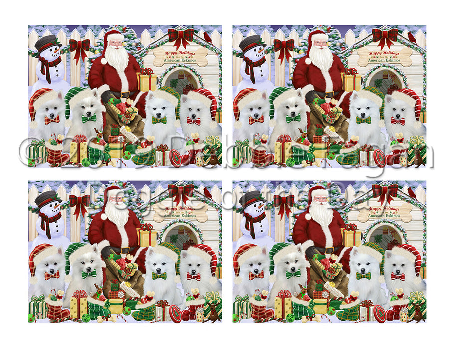 Happy Holidays Christmas American Eskimo Dogs House Gathering Placemat