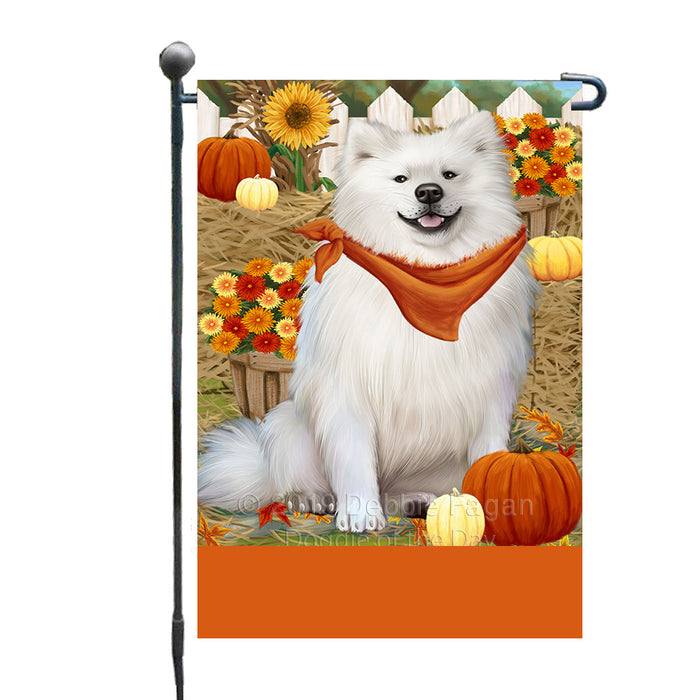 Personalized Fall Autumn Greeting American Eskimo Dog with Pumpkins Custom Garden Flags GFLG-DOTD-A61759
