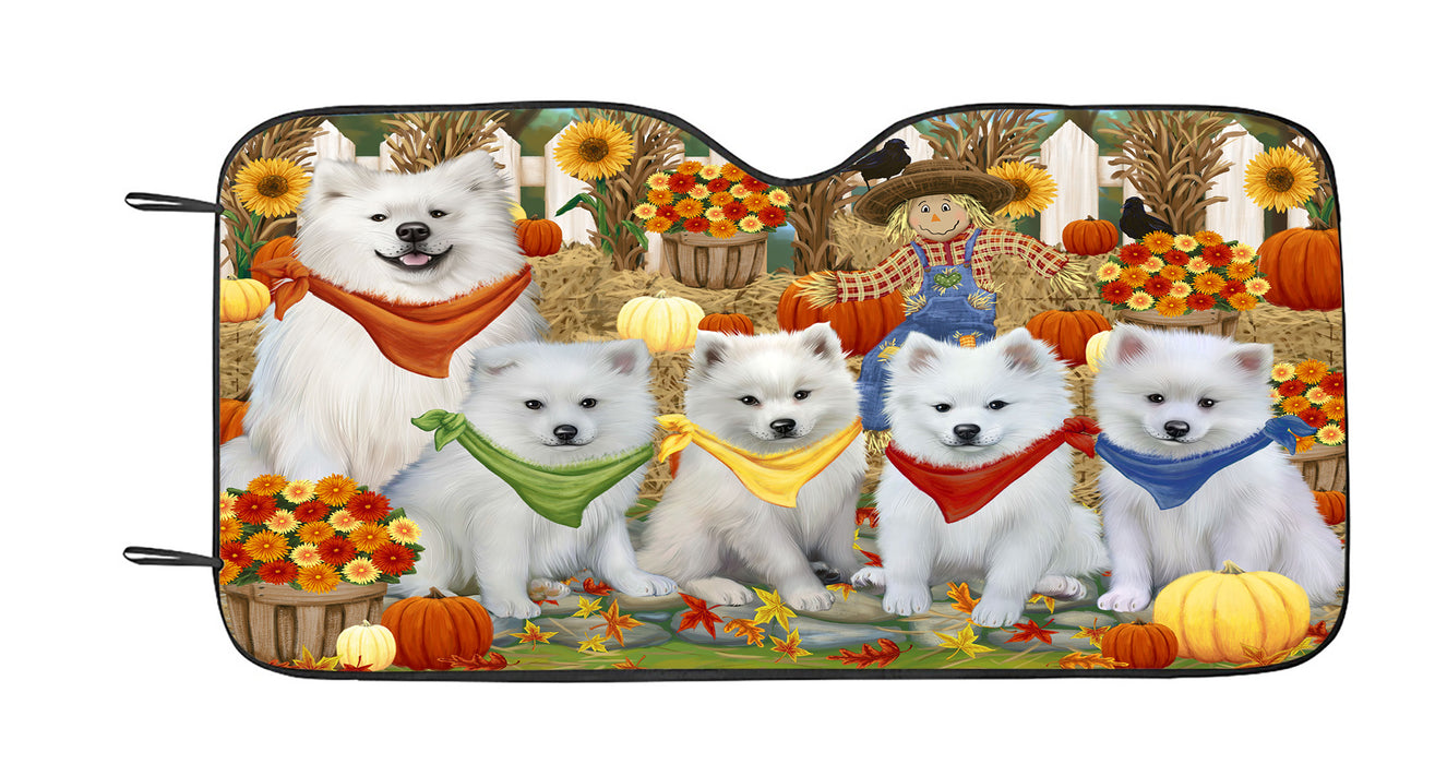 Fall Festive Harvest Time Gathering American Eskimo Dogs Car Sun Shade