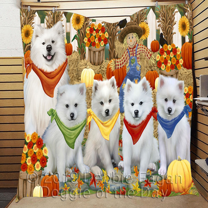 Fall Festive Harvest Time Gathering American Eskimo Dogs Quilt