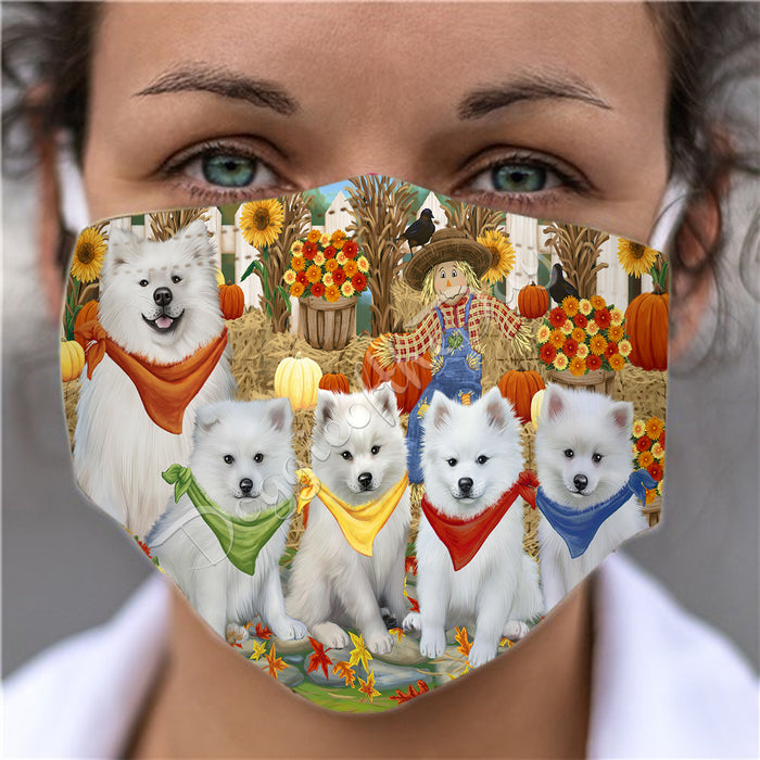 Fall Festive Harvest Time Gathering  American Eskimo Dogs Face Mask FM48498