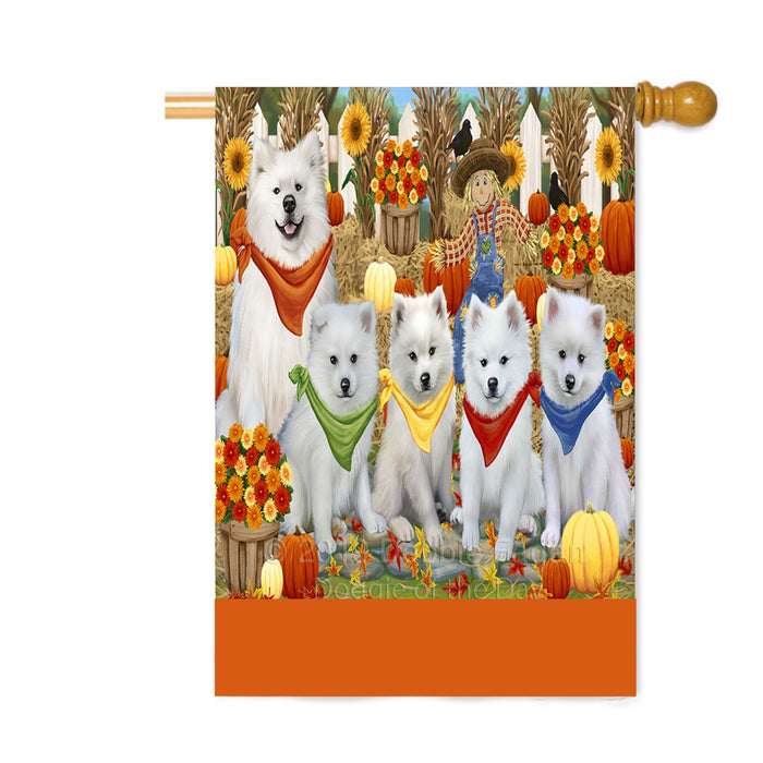 Personalized Fall Festive Gathering American Eskimo Dogs with Pumpkins Custom House Flag FLG-DOTD-A61816