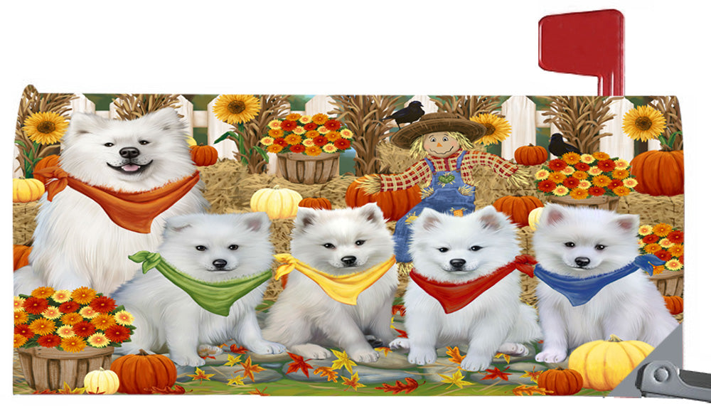 Fall Festive Harvest Time Gathering American Eskimo Dogs 6.5 x 19 Inches Magnetic Mailbox Cover Post Box Cover Wraps Garden Yard Décor MBC49047