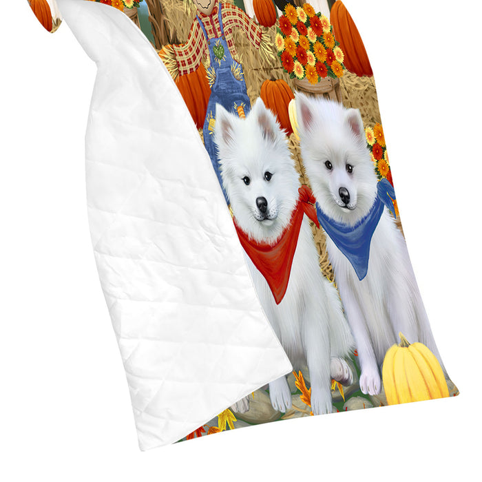 Fall Festive Harvest Time Gathering American Eskimo Dogs Quilt