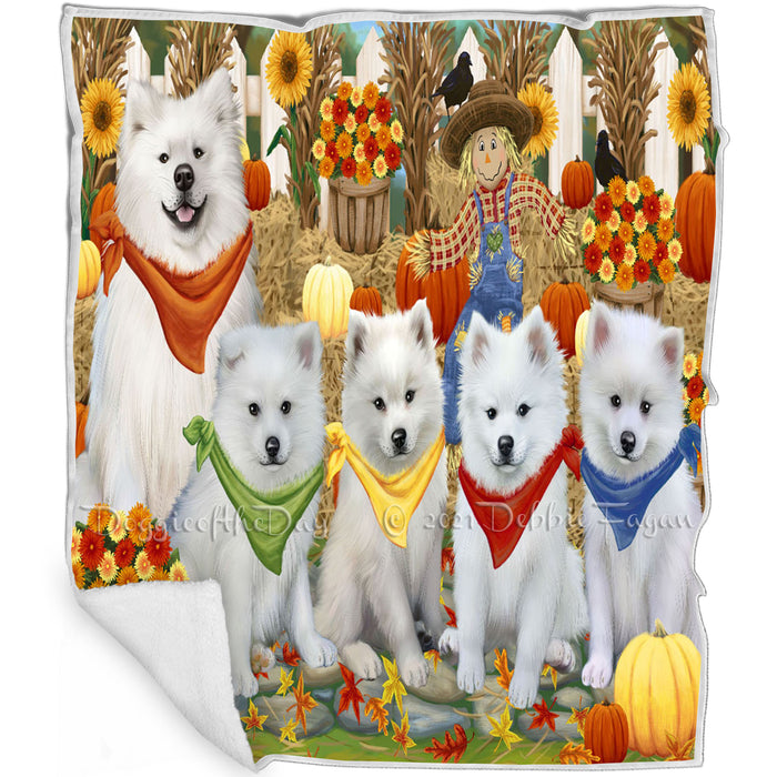 Fall Festive Gathering American Eskimos Dog with Pumpkins Blanket BLNKT71625