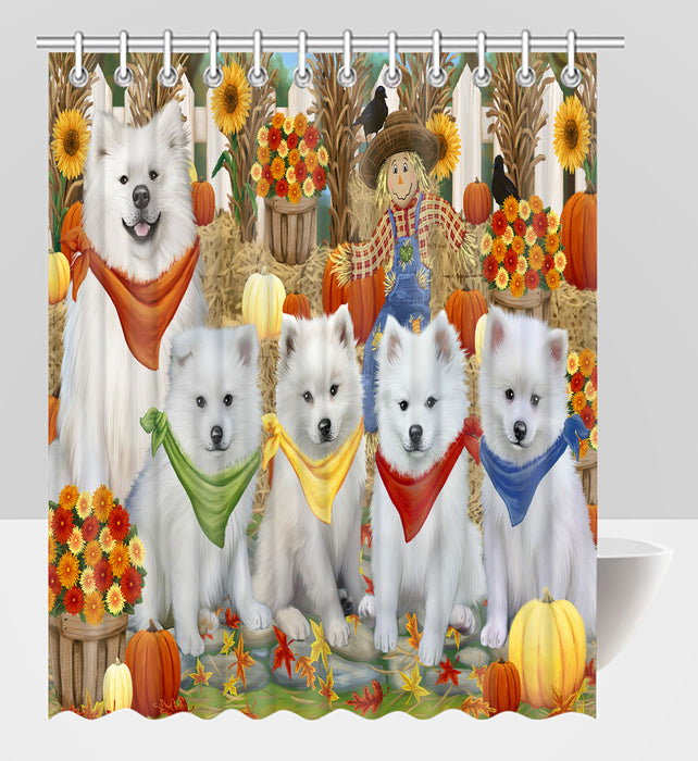 Fall Festive Harvest Time Gathering American Eskimo Dogs Shower Curtain