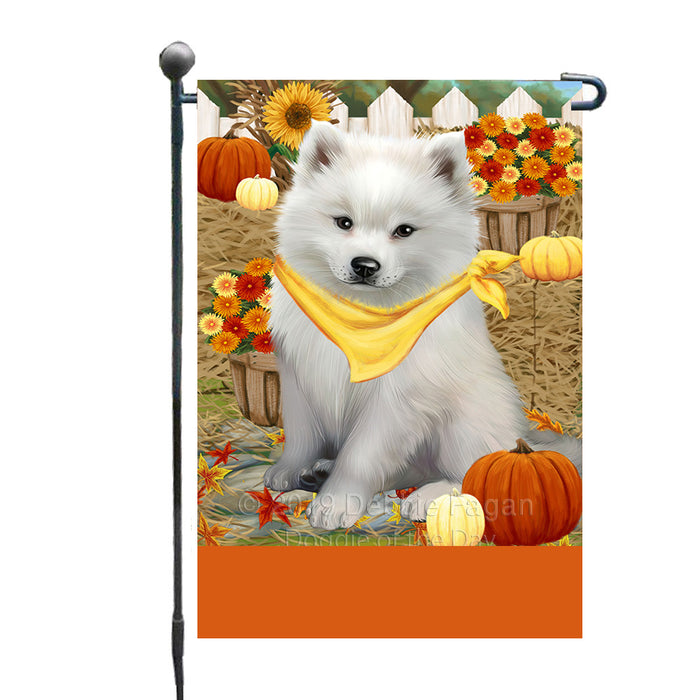 Personalized Fall Autumn Greeting American Eskimo Dog with Pumpkins Custom Garden Flags GFLG-DOTD-A61761