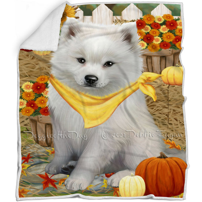 Fall Autumn Greeting American Eskimo Dog with Pumpkins Blanket BLNKT72057