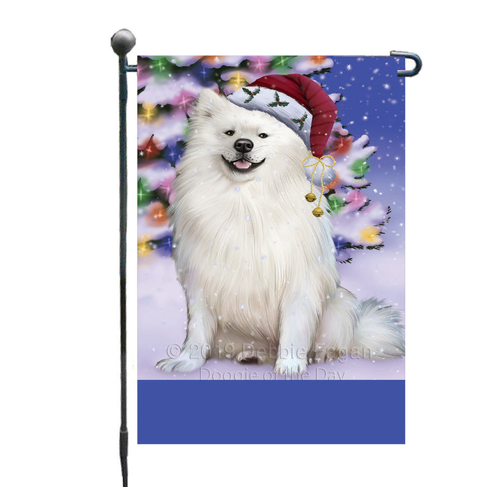 Personalized Winterland Wonderland American Eskimo Dog In Christmas Holiday Scenic Background Custom Garden Flags GFLG-DOTD-A61199