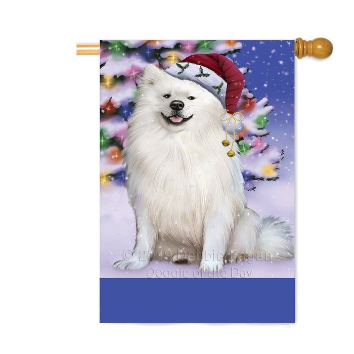 Personalized Winterland Wonderland American Eskimo Dog In Christmas Holiday Scenic Background Custom House Flag FLG-DOTD-A61255