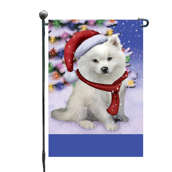 Personalized Winterland Wonderland American Eskimo Dog In Christmas Holiday Scenic Background Custom Garden Flags GFLG-DOTD-A61200