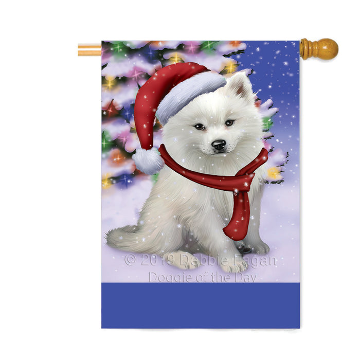 Personalized Winterland Wonderland American Eskimo Dog In Christmas Holiday Scenic Background Custom House Flag FLG-DOTD-A61256