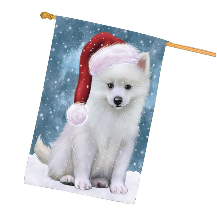 Christmas Let it Snow American Eskimo Dog House Flag Outdoor Decorative Double Sided Pet Portrait Weather Resistant Premium Quality Animal Printed Home Decorative Flags 100% Polyester FLG67900