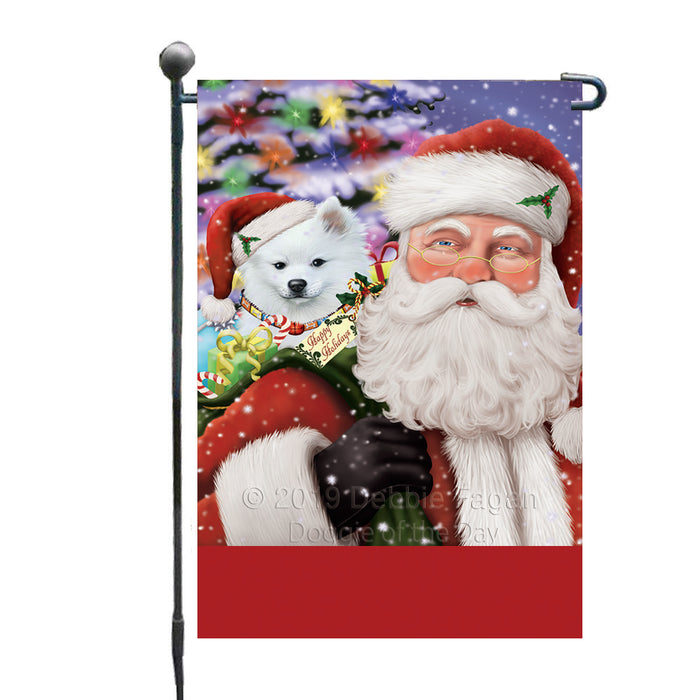 Personalized Santa Carrying American Eskimo Dog and Christmas Presents Custom Garden Flag GFLG63693