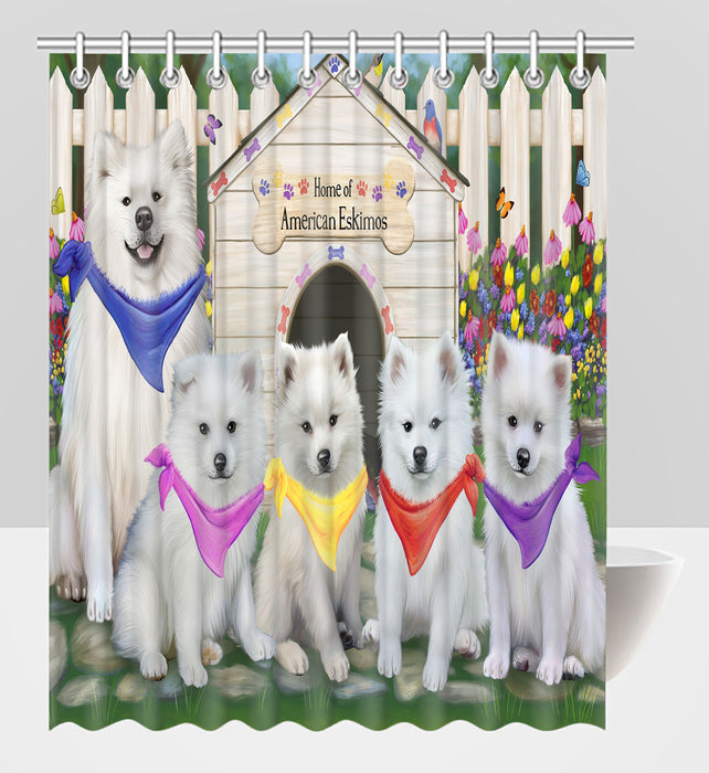 Spring Dog House American Eskimo Dogs Shower Curtain