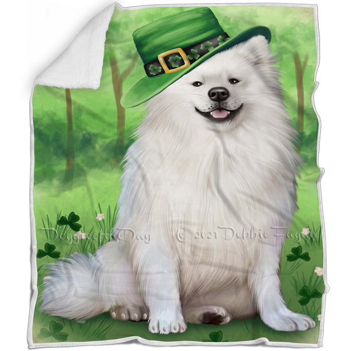 St. Patricks Day Irish Portrait American Eskimo Dog Blanket BLNKT51573