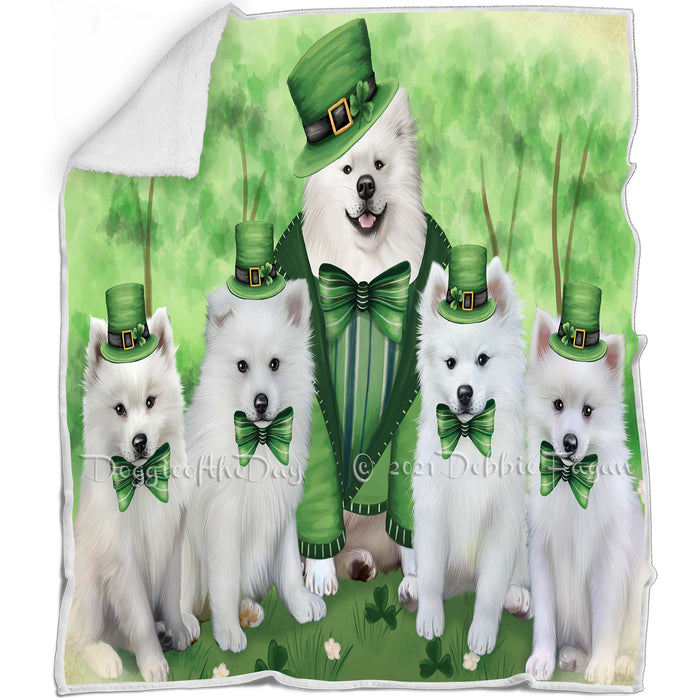 St. Patricks Day Irish Family Portrait American Eskimos Dog Blanket BLNKT51582