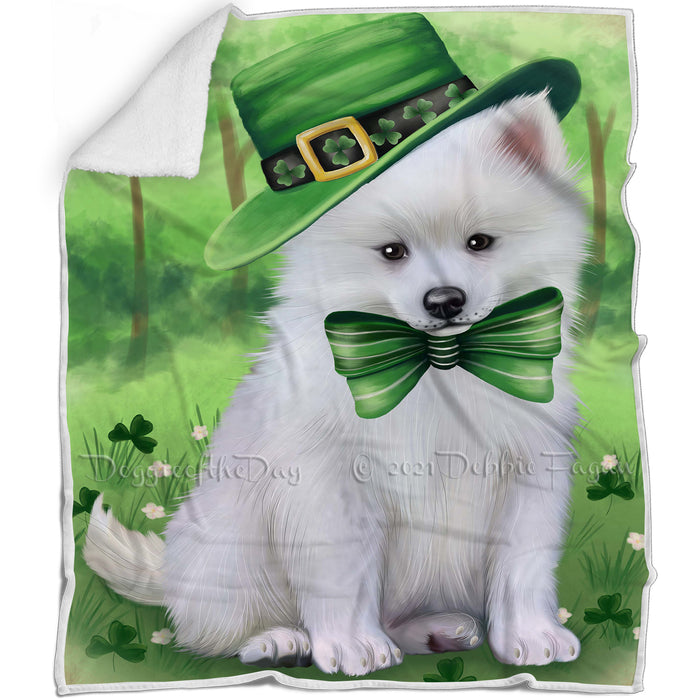 St. Patricks Day Irish Portrait American Eskimo Dog Blanket BLNKT51591