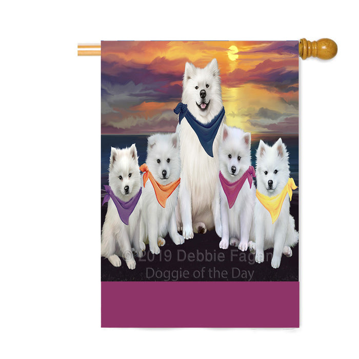 Personalized Family Sunset Portrait American Eskimo Dogs Custom House Flag FLG-DOTD-A60620