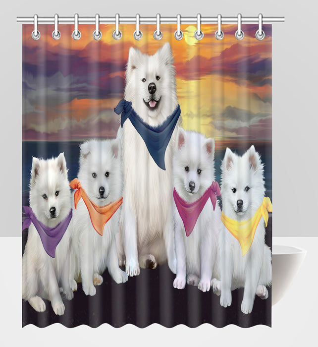 Family Sunset Portrait American Eskimo Dogs Shower Curtain