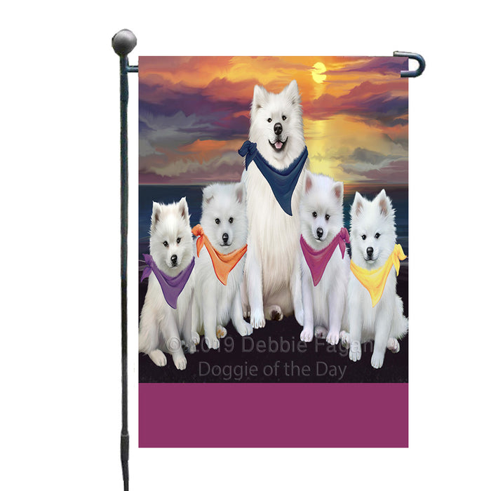 Personalized Family Sunset Portrait American Eskimo Dogs Custom Garden Flags GFLG-DOTD-A60564