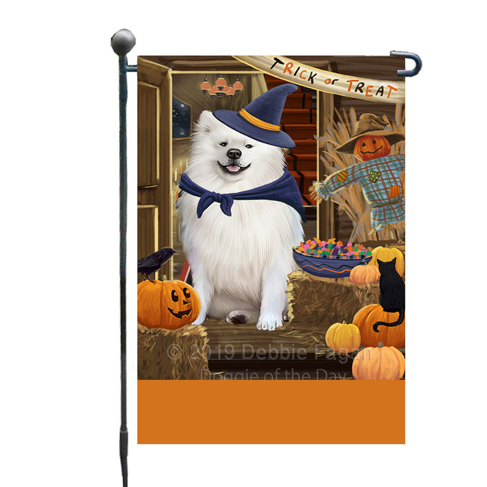 Personalized Enter at Own Risk Trick or Treat Halloween American Eskimo Dog Custom Garden Flags GFLG-DOTD-A59416