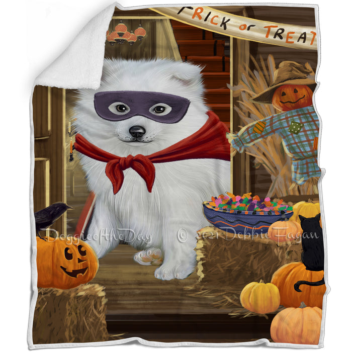 Enter at Own Risk Trick or Treat Halloween American Eskimo Dog Blanket BLNKT93801
