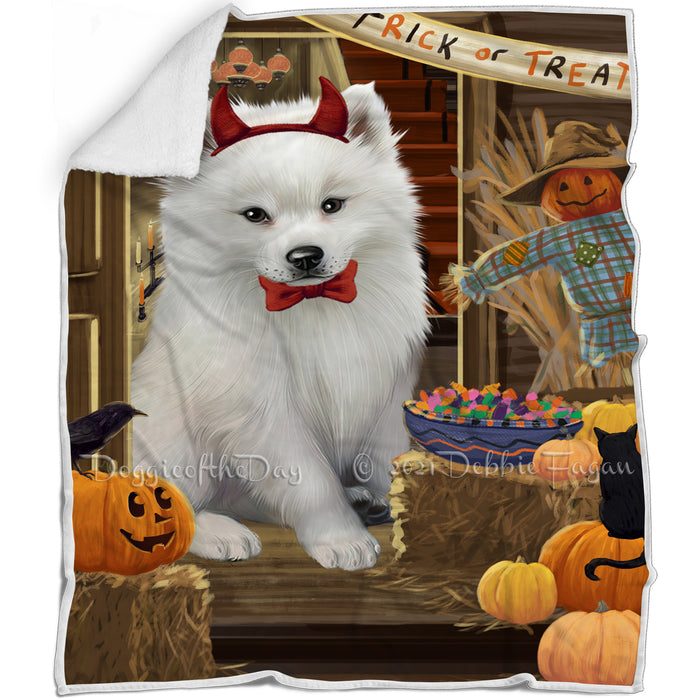 Enter at Own Risk Trick or Treat Halloween American Eskimo Dog Blanket BLNKT93819