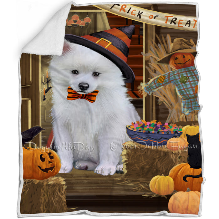 Enter at Own Risk Trick or Treat Halloween American Eskimo Dog Blanket BLNKT93828