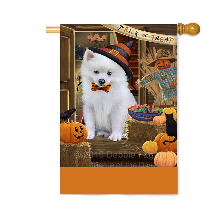 Personalized Enter at Own Risk Trick or Treat Halloween American Eskimo Dog Custom House Flag FLG-DOTD-A59474