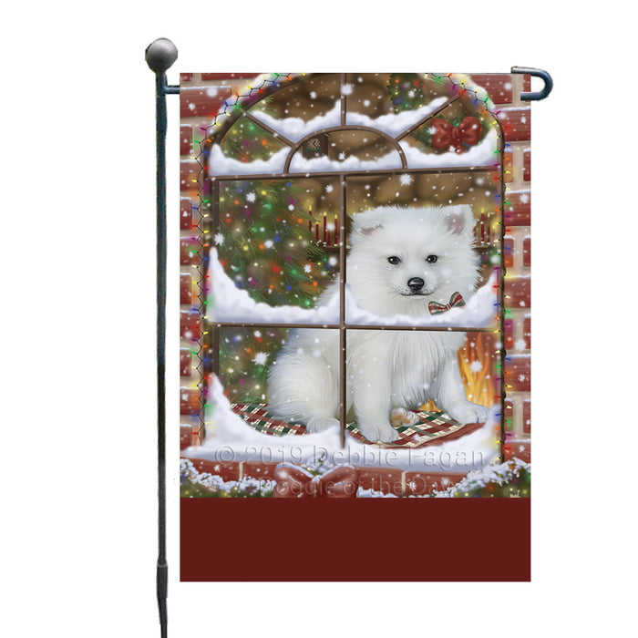 Personalized Please Come Home For Christmas American Eskimo Dog Sitting In Window Custom Garden Flags GFLG-DOTD-A60106