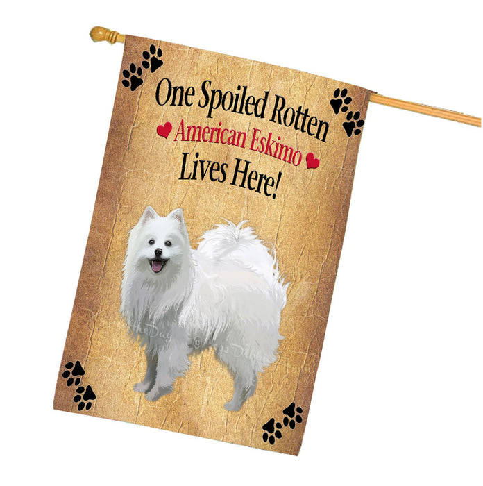 Spoiled Rotten American Eskimo Dog House Flag Outdoor Decorative Double Sided Pet Portrait Weather Resistant Premium Quality Animal Printed Home Decorative Flags 100% Polyester FLG68111