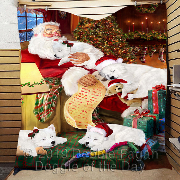 Santa Sleeping with American Eskimo Dogs Quilt
