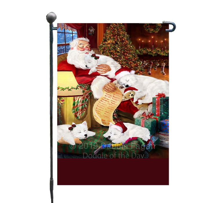 Personalized American Eskimo Dogs and Puppies Sleeping with Santa Custom Garden Flags GFLG-DOTD-A62587