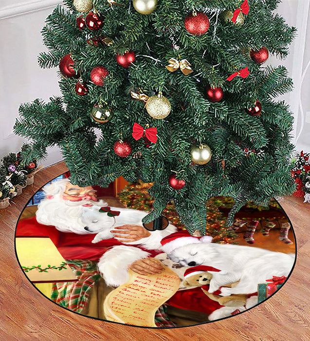 Santa Sleeping with American Eskimo Dogs Christmas Tree Skirt