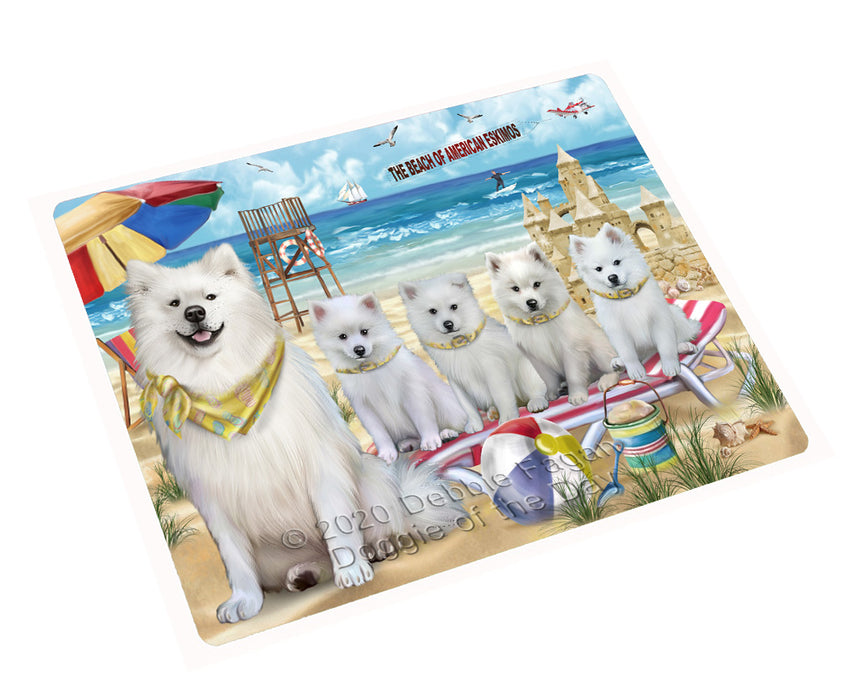 Pet Friendly Beach American Eskimo Dogs Cutting Board - For Kitchen - Scratch & Stain Resistant - Designed To Stay In Place - Easy To Clean By Hand - Perfect for Chopping Meats, Vegetables