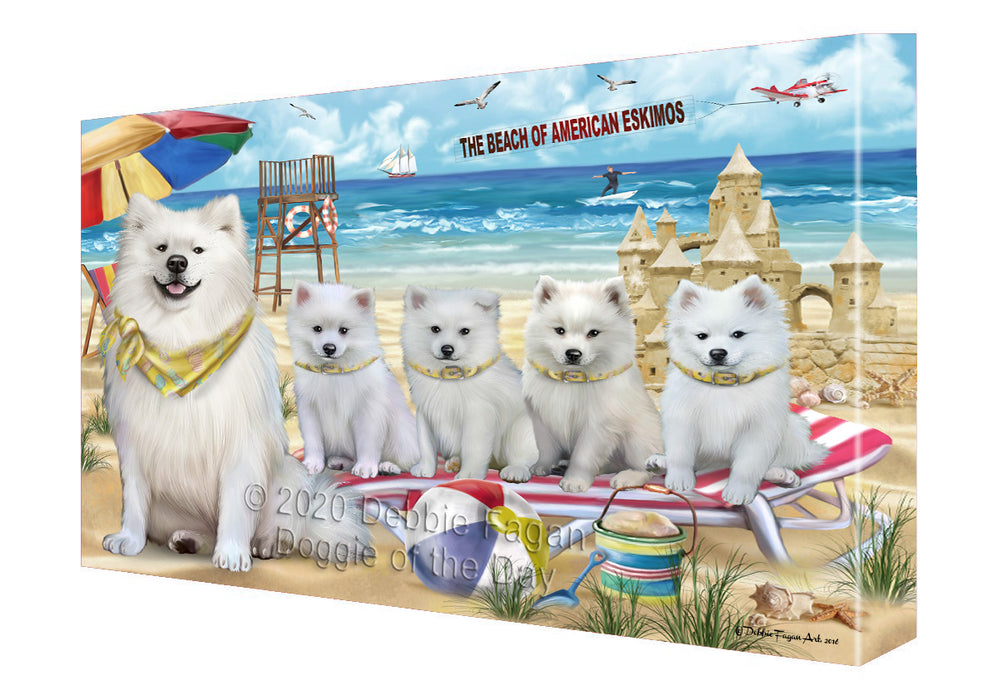 Pet Friendly Beach American Eskimo Dogs Canvas Wall Art - Premium Quality Ready to Hang Room Decor Wall Art Canvas - Unique Animal Printed Digital Painting for Decoration