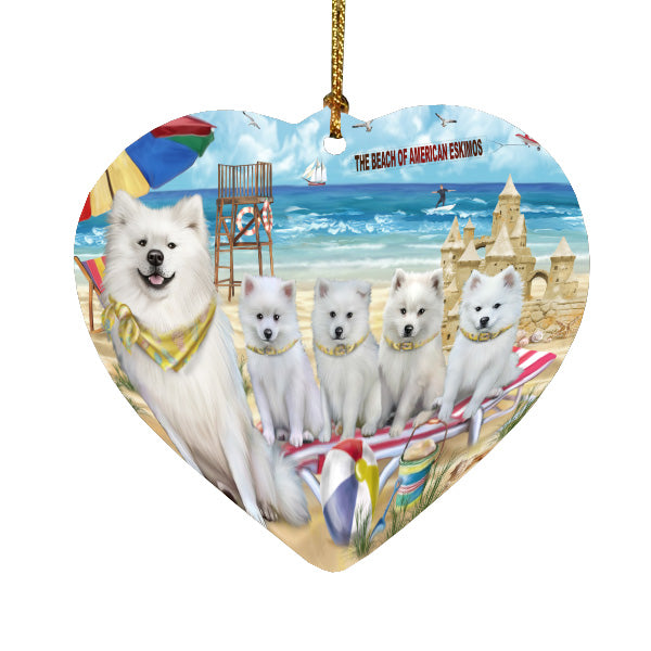 Pet Friendly Beach American Eskimos Dogs Heart Christmas Ornament HPORA58843