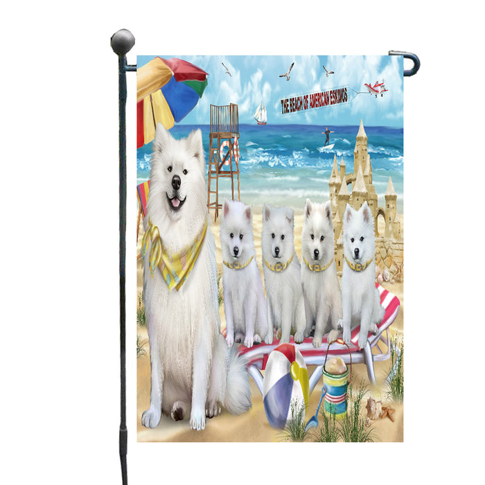 Pet Friendly Beach American Eskimo Dogs Garden Flags Outdoor Decor for Homes and Gardens Double Sided Garden Yard Spring Decorative Vertical Home Flags Garden Porch Lawn Flag for Decorations