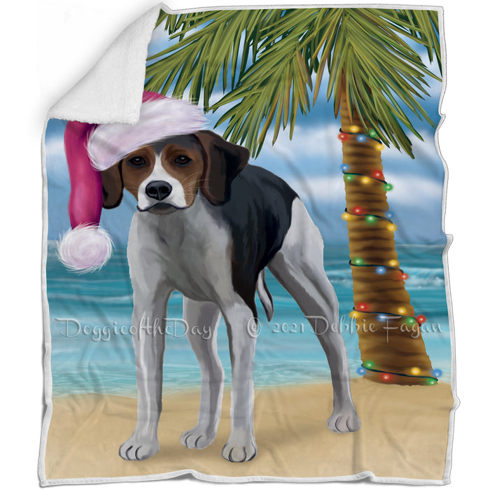 Summertime Happy Holidays Christmas American Foxhound Dog on Tropical Island Beach Blanket D138