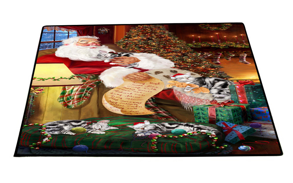 Santa Sleeping with American Shorthair Cats Floor Mat- Anti-Slip Pet Door Mat Indoor Outdoor Front Rug Mats for Home Outside Entrance Pets Portrait Unique Rug Washable Premium Quality Mat