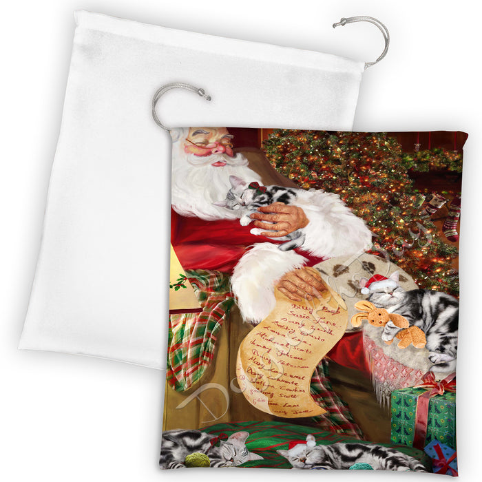 Santa Sleeping with American Shorthair Cats Drawstring Laundry or Gift Bag LGB48766