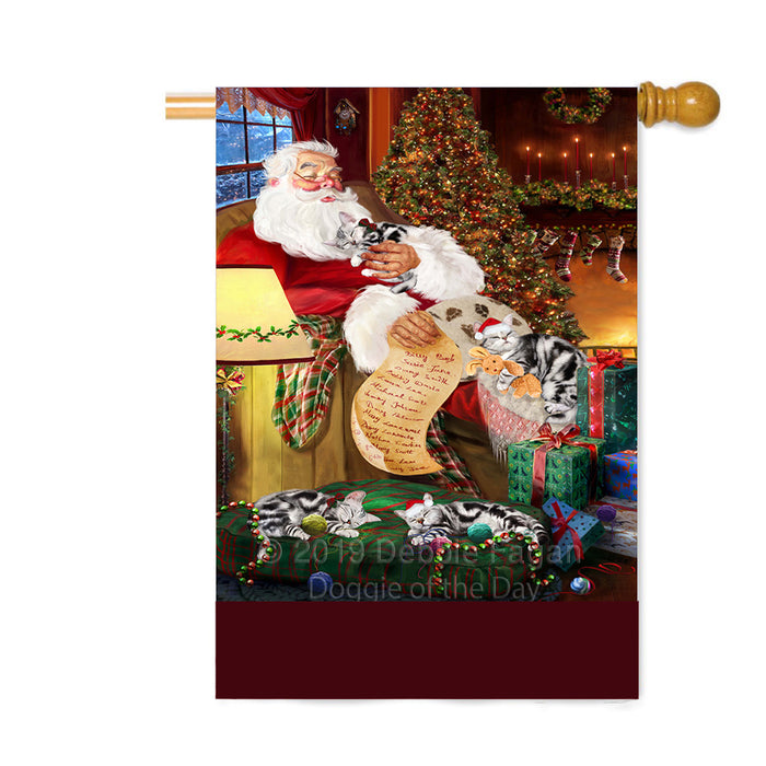 Personalized American Shorthair Dogs and Puppies Sleeping with Santa Custom House Flag FLG-DOTD-A62644