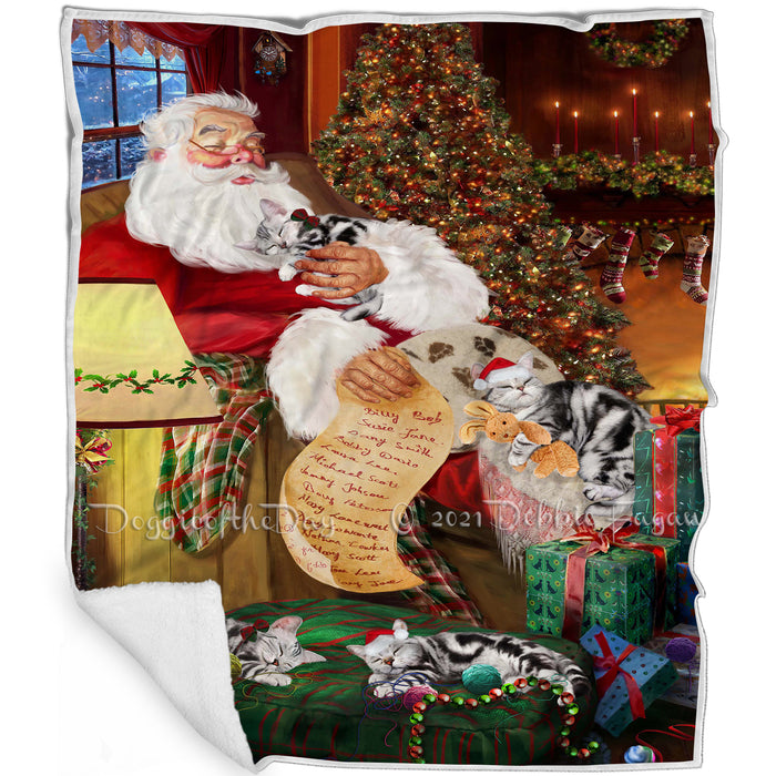 Santa Sleeping with American Shorthair Cats Christmas Blanket BLNKT92649